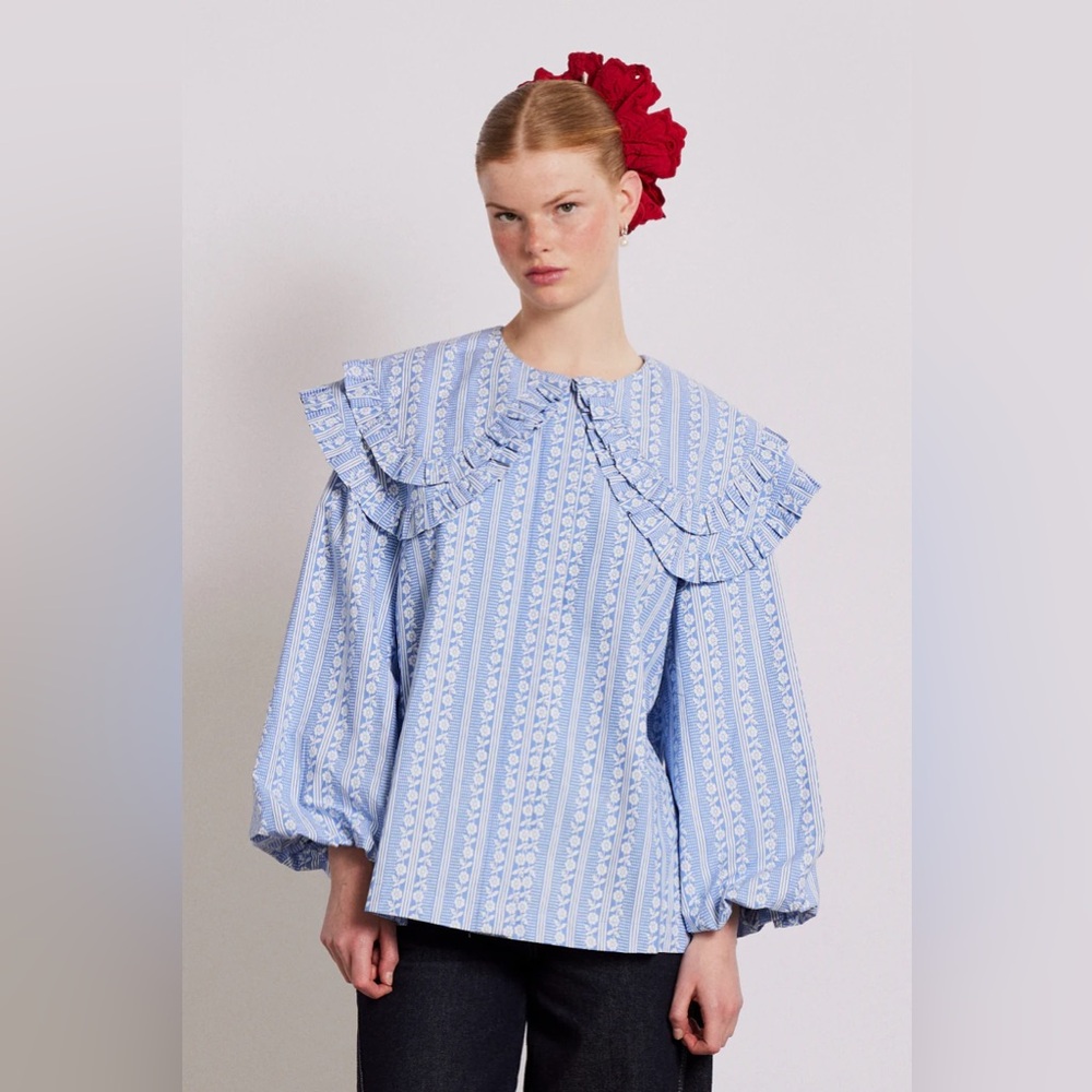Blue Ruffled Women's Top